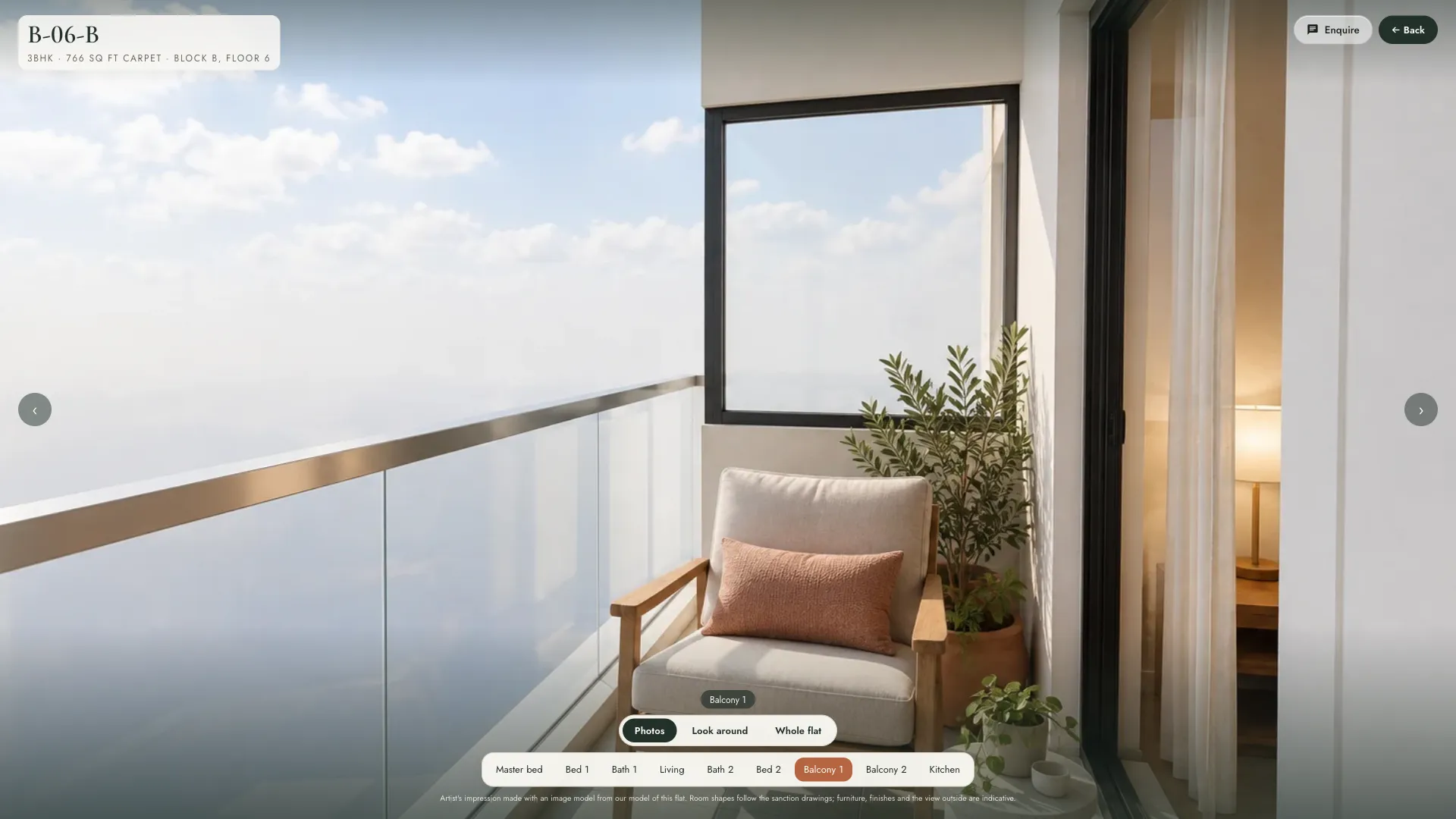 The balcony render with the view from the sixth floor