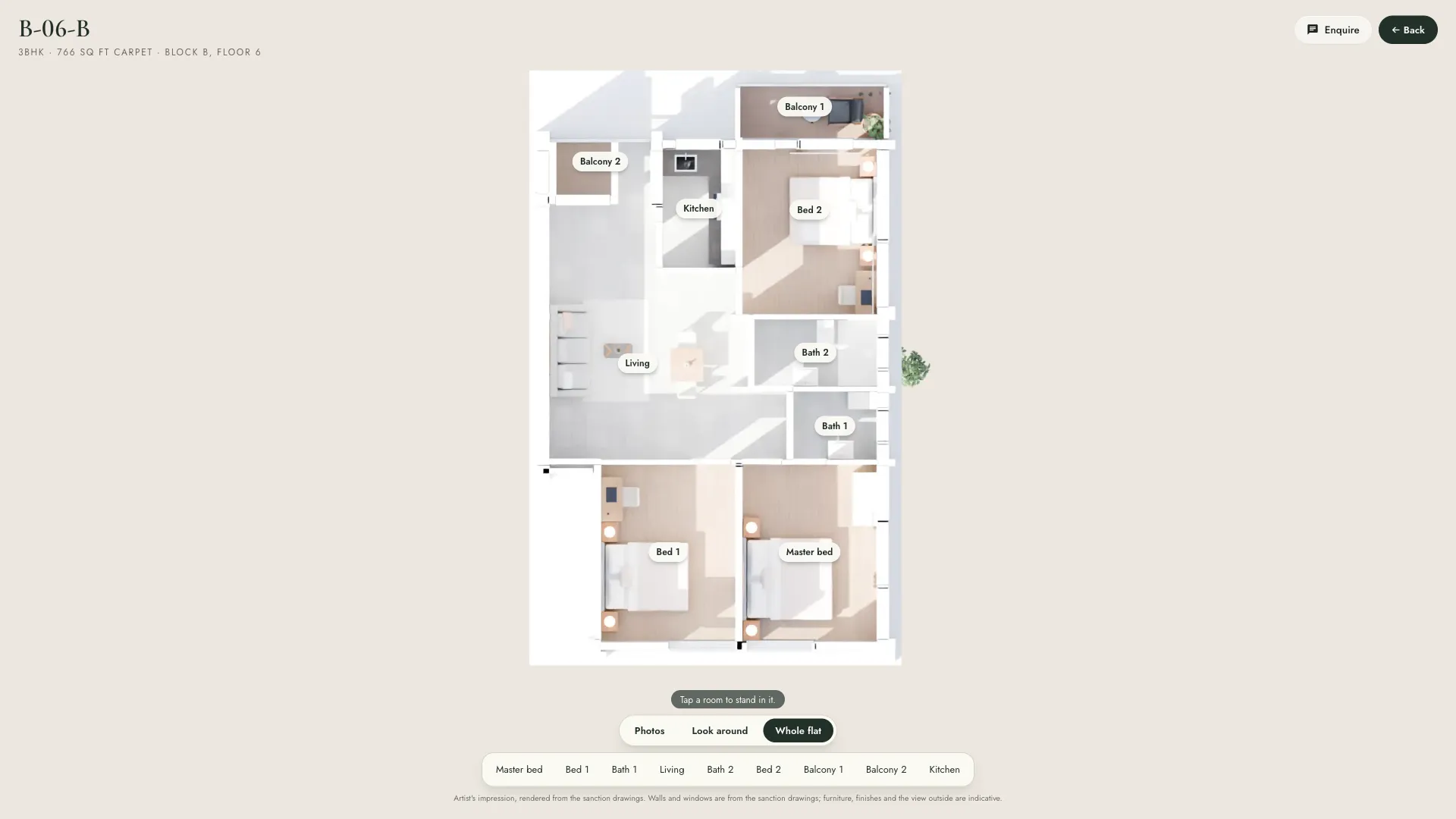 The whole-flat plan view with each room labelled